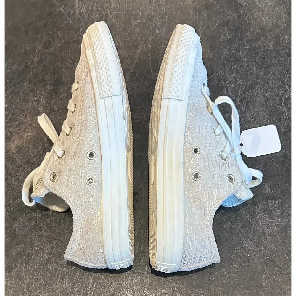 Size 3 Converse All Star Gold Metallic Egret Gray Leather Low Sneaker 363092C